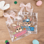 Personalized Cute Cartoon Rabbit Transparent Tote Bag with Pink Bow and Name Eggs Hunting Party Easter Gift for Boys Girls
