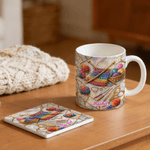 Personalized Colourful Crochet Knitting Tools Design 11 oz 15 oz Ceramic Mug with Name and Coaster Mother's Day Birthday Gift for Women Knitting Lovers