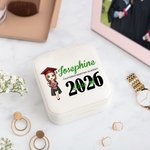 Personalisierte Graduierung Cartoon Mädchen Leder Reise-Schmuck-Box mit Namen und Jahr Graduierung Zeremonie Souvenir Geburtstag Geschenk für Frauen Mädchen