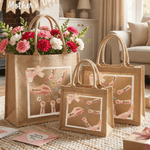 Personlig 1-6 Födelse Blommor Mamma Barn Små Händer Stor Jute Tote Bag med Namn Mors dag Födelsedagspresent till mamma Mormor