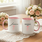 Tazza in ceramica personalizzata con fiocco rosa da 11 oz 15 oz con nome e data Regalo per la doccia della festa nuziale per le damigelle d'onore