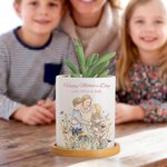 Henkilökohtainen akvarelli Photo Style Flower Keraaminen kasvi Potin nimi ja Bambu Base Äitienpäivä Syntymäpäivälahja äidille isoäitiille