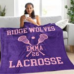 Personalized Lacrosse Multicolor Soft Throw Blanket with Name and Number Game Day Team Gift for Lacrosse Players Coaches