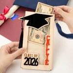 Henkilökohtainen monivärinen nimi Tupsu Grad Cap puinen rahan haltija käteinen kirjekuori Base Class of 2026 Valmistumislahja valmistuneille
