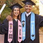 Personalized Grad Cap Cartoon Character Graduation Sash with Name and Year Graduation Keepsake Gift for Class of 2026 Graduates