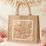 Personlig 1-6 Födelse Blommor Mamma Barn Små Händer Stor Jute Tote Bag med Namn Mors dag Födelsedagspresent till mamma Mormor