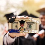 Gorra de Graduación Personalizada Personaje de Caricatura Porta Dinero de Madera Sobre para Dinero en Efectivo con Nombre y Año Regalo de Graduación para Graduados de la Clase 2026