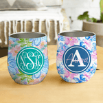 Personalizzato Estate Fiori Tropicali Monogramma 12 oz Vino Tumbler Compleanno Anniversario Regalo per gli amici della famiglia