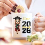 Personalizada 2026 Cartoon Graduate Character Cerámica 11oz 15oz Taza de café con nombre Decoración del hogar Graduación Keepsake Regalo para Mujeres Hombres