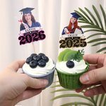 Personalizado Faux Glitter Cara Foto Graduación Congrats Cupcake Toppers con Nombre Galleta Pastel Decoración Graduación Fiesta Regalo para Graduados