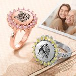 Personalized Engraved School Badge Family Crest Signet Ring with Birthstone Graduation Gift for Graduates Family