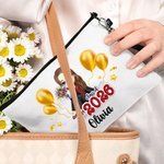 Sac de maquillage en lin avec nom de l'année et bracelet Accessoires de voyage pour les femmes et les filles