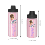 Personalised Cartoon Fitness Girl Vertical Stripe 12 oz/18 oz Insulated Water Bottle with Name Birthday Gift for Women Fitness Lovers