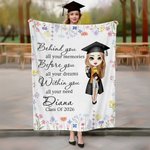 Personalisierte Floral Cartoon Graduation Girl weiche Decke mit Namen und Jahr Klasse von 2026 Home Decor Graduation Geburtstag Geschenk für Absolventen