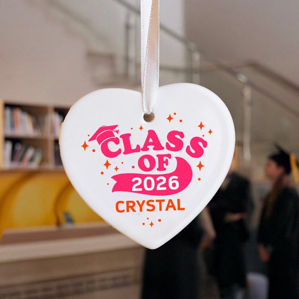 Personlig Shining Achievement Heart keramikprydnad med namn och år heminredning examen födelsedagspresent för akademiker
