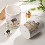 Henkilökohtainen akvarelli Photo Style Flower Keraaminen kasvi Potin nimi ja Bambu Base Äitienpäivä Syntymäpäivälahja äidille isoäitiille