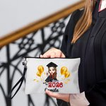 Sac de maquillage en lin avec nom de l'année et bracelet Accessoires de voyage pour les femmes et les filles