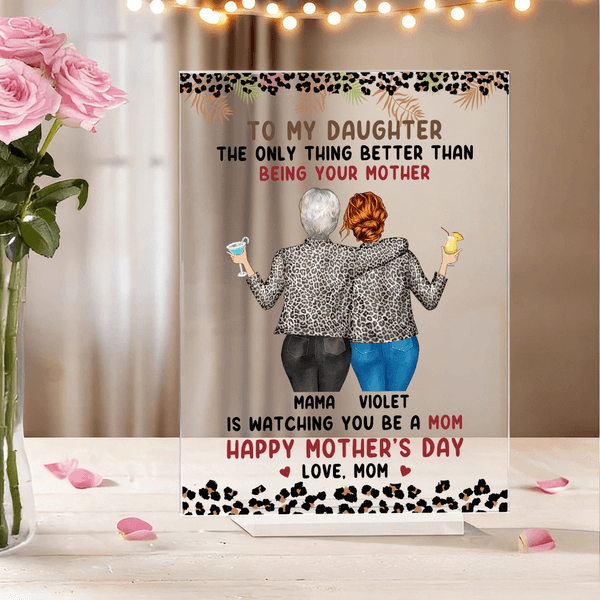Personalized Leopard Cartoon Mother and Daughter Back View Acrylic Plaque with Names Home Decor Birthday Gift for Women