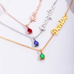 Personlig Teardrop Birthstone Name Necklace Dainty Smykker Bursdag Morsdag Bryllupsgave til mor Brud