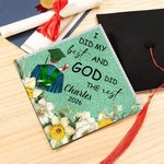 Personalized Glitter Birth Flower Back View Student I Did My Best Graduation Cap Topper Decoration with Name and Year Graduation Gift for Graduates