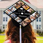 Personalised 12 Photos Collage Graduation Cap Topper with Name and Year Graduation Party Ceremony Gift for Class of 2026 Graduates Classmates