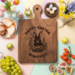 Personlig Happy Easter Cute Bunny Trä vändbar Charcuterie skärbräda med graverade namn och grepp Påskpresent till familj och vänner