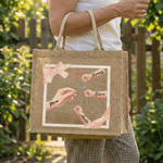 Personlig 1-6 Födelse Blommor Mamma Barn Små Händer Stor Jute Tote Bag med Namn Mors dag Födelsedagspresent till mamma Mormor