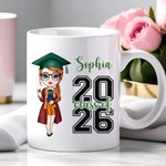 Personalizada 2026 Cartoon Graduate Character Cerámica 11oz 15oz Taza de café con nombre Decoración del hogar Graduación Keepsake Regalo para Mujeres Hombres
