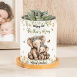 Pot de fleurs personnalisé en céramique avec nom et plateau en bambou Cadeau de fête des mères pour maman