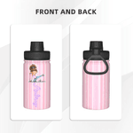 Personalised Cartoon Fitness Girl Vertical Stripe 12 oz/18 oz Insulated Water Bottle with Name Birthday Gift for Women Fitness Lovers