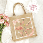 Personlig 1-6 Födelse Blommor Mamma Barn Små Händer Stor Jute Tote Bag med Namn Mors dag Födelsedagspresent till mamma Mormor