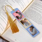 Personalisierte Multicolor Briefmarke Design 3 Fotos Acryl Lesezeichen mit Quaste Lesen Zubehör Geburtstag Geschenk für Freunde Familie