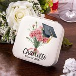 Personalized Bachelor Cap Birth Flower Bouquet Jewellery Box with Name and Year Class of 2026 Graduation Gift for Graduate