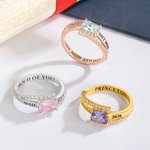 Personalized Square Birthstone Zircon Ring with Engraved Name and Year Graduation Gift for Graduates