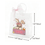 Personalized Cute Cartoon Rabbit Transparent Tote Bag with Pink Bow and Name Eggs Hunting Party Easter Gift for Boys Girls