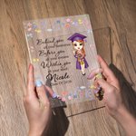 Personalized Floral Border Cartoon Graduation Girl Four-color Adjustable LED Night Light with Wooden Base and Name Graduation Gift for Graduates