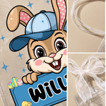 Personalized Cute Cartoon Rabbit Transparent Tote Bag with Pink Bow and Name Eggs Hunting Party Easter Gift for Boys Girls
