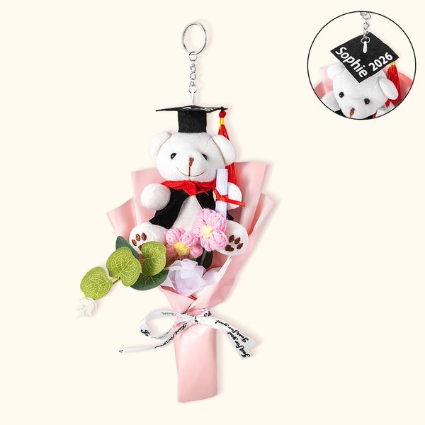 Bouquet de Fleurs en Tricot Personnalisé avec Nom et Classe 2026 sur Ours en Peluche Décoration de Fête Photo Cadeau pour les Diplômés
