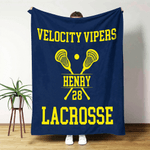 Personalized Lacrosse Multicolor Soft Throw Blanket with Name and Number Game Day Team Gift for Lacrosse Players Coaches