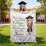 Personalisierte Floral Cartoon Graduation Girl weiche Decke mit Namen und Jahr Klasse von 2026 Home Decor Graduation Geburtstag Geschenk für Absolventen