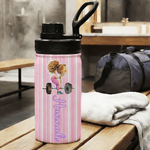 Personalised Cartoon Fitness Girl Vertical Stripe 12 oz/18 oz Insulated Water Bottle with Name Birthday Gift for Women Fitness Lovers