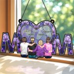 Personalized Cartoon Character Back View Heart Mom Window Hanging Suncatcher with Names Home Decor Mother's Day Birthday Gift for Woman