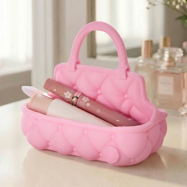 Personalised Multicolour 3D-Printed Quilted Vanity Catchall Basket Cosmetics Tray with Handle and Initial Home Decor Birthday Gift for Woman Friend