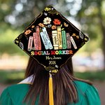 Personalised Social Worker Graduation Cap Topper Decoration with Name and Year BSW MSW Graduation Gift for Women Graduates