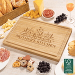 Personlig graverad blomdesign FSC bambu Charcuterie skärbräda med text och juice spår Köksinredning Housewarming present till familj vän