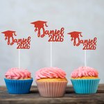 Personnalisé Class of 2026 Glitter Bachelor Cap Cupcake Topper with Name 6 Pcs Graduation Party Decorations Favors for Graduates