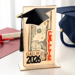Henkilökohtainen monivärinen nimi Tupsu Grad Cap puinen rahan haltija käteinen kirjekuori Base Class of 2026 Valmistumislahja valmistuneille