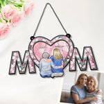 Personalized Cartoon Character Back View Heart Mom Window Hanging Suncatcher with Names Home Decor Mother's Day Birthday Gift for Woman