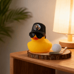 Casquette photo personnalisée Canard de golf avec base en bois Décoration de bureau Cadeau d'anniversaire pour les amateurs de golf