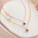 Personalised Birthstone Cross Dainty Necklace Exquisite Jewellery Birthday Anniversary Baptism Gift for Women